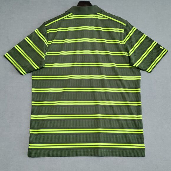 Under Armour Mens Polo Size Large Heat Gear Loose Green Striped Golf Casual NWOT - Picture 3 of 12